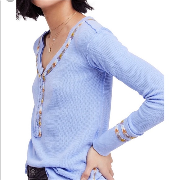 NWT ❋ Free People ❋ Light Blue Rainbow Thermal Top - Picture 3 of 7